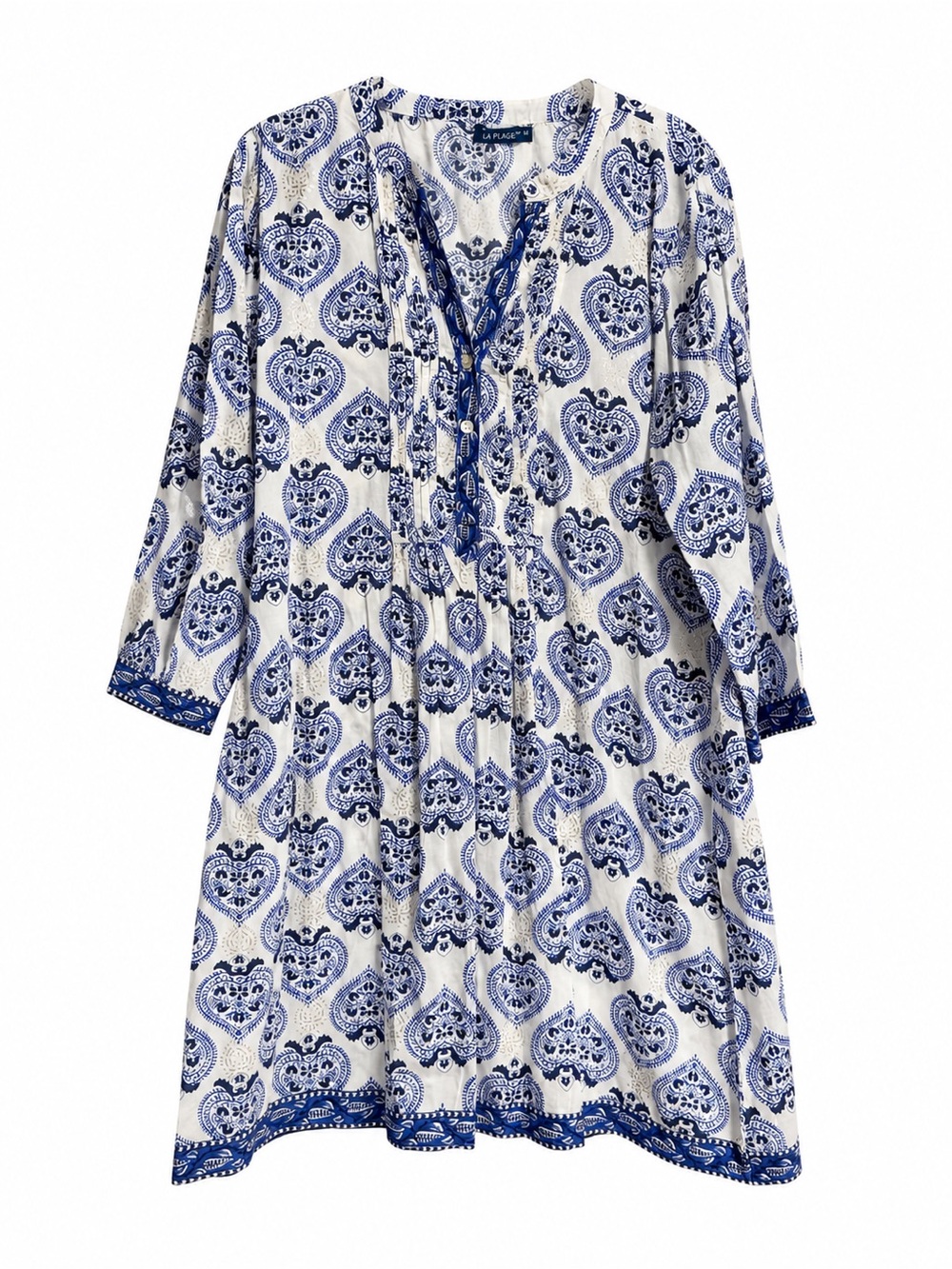 Blue & White Long Sleeve Printed Tunic Dress